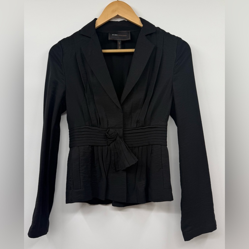 BCBGMAXAZRIA Black Jacket Blazer Faux Tie Waist SZ XS